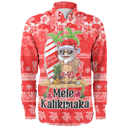 Hawaii Long Sleeve Shirt Mele Kalikimaka Merry Christmas Tree Pineapple Tropical