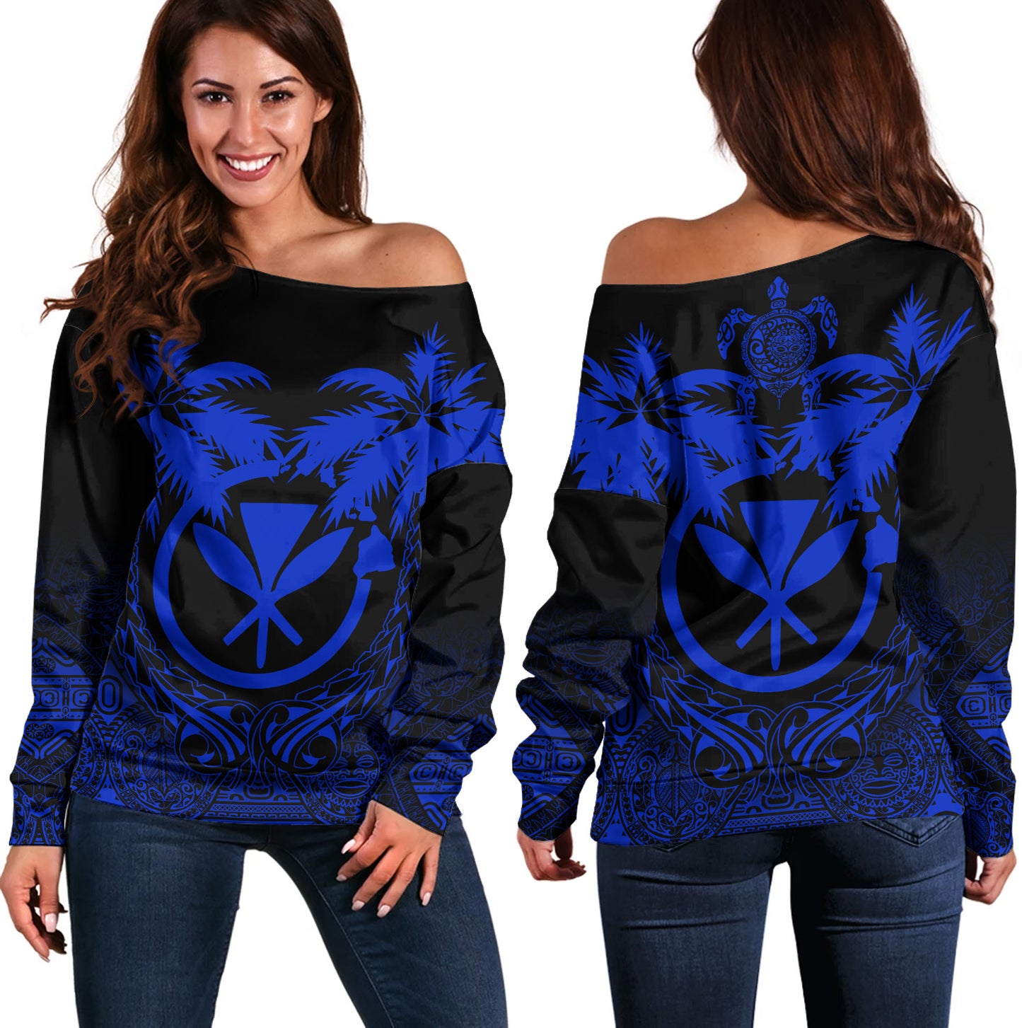 Hawaii Off Shoulder Sweatshirt Polynesian Coconut