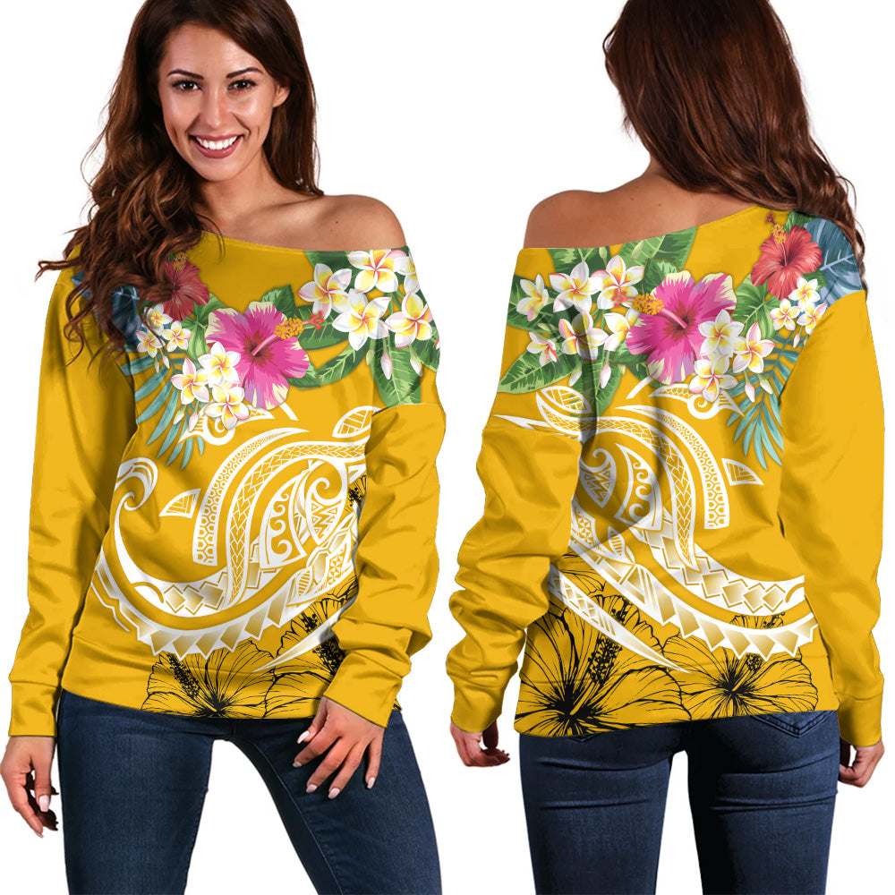 Polynesian Off Shoulder Sweatshirt Summer Plumeria