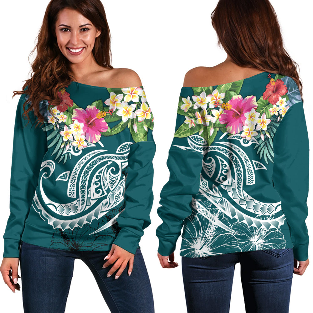 Polynesian Off Shoulder Sweatshirt Summer Plumeria