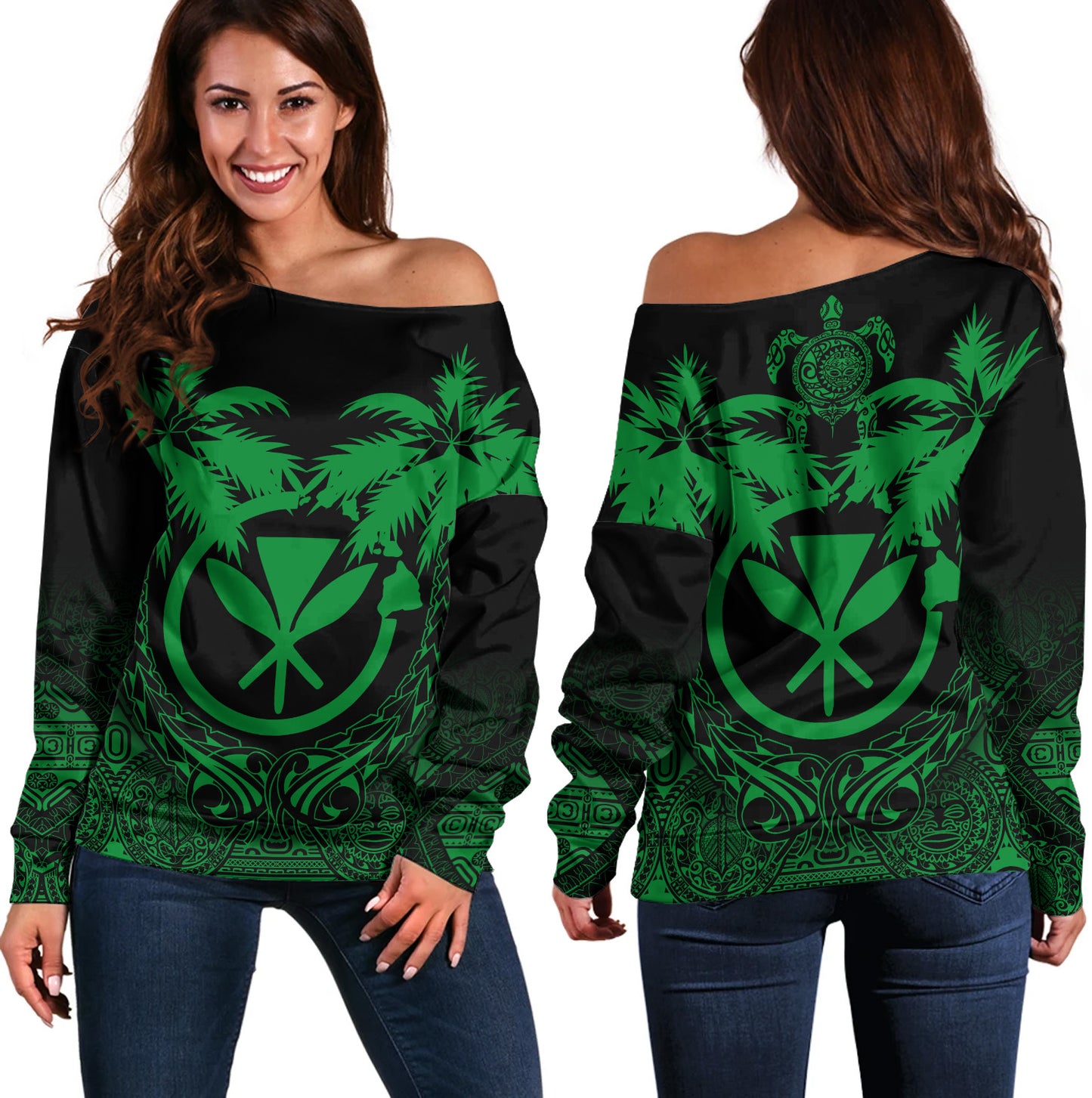 Hawaii Off Shoulder Sweatshirt Polynesian Coconut