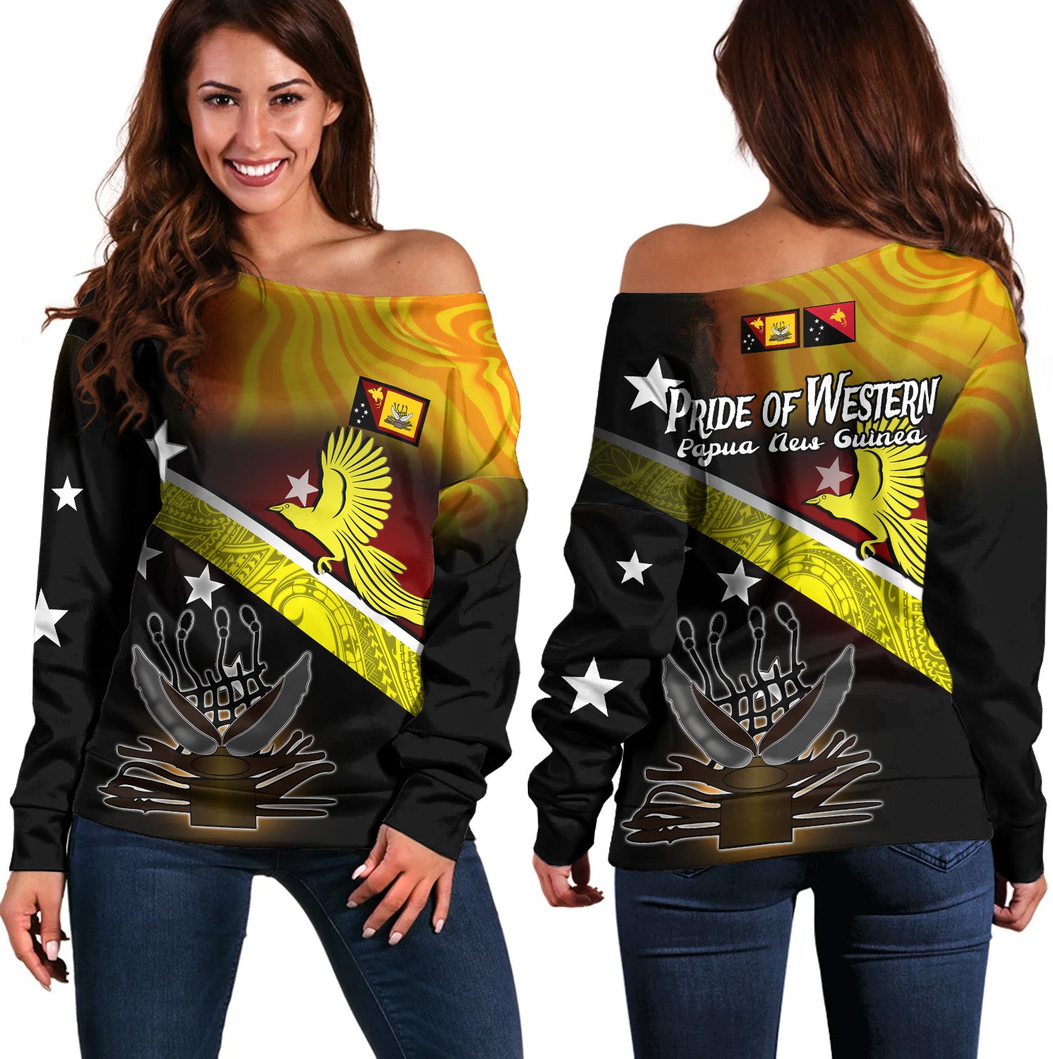 Papua New Guinea Off Shoulder Sweatshirt Pride Of Western PNG