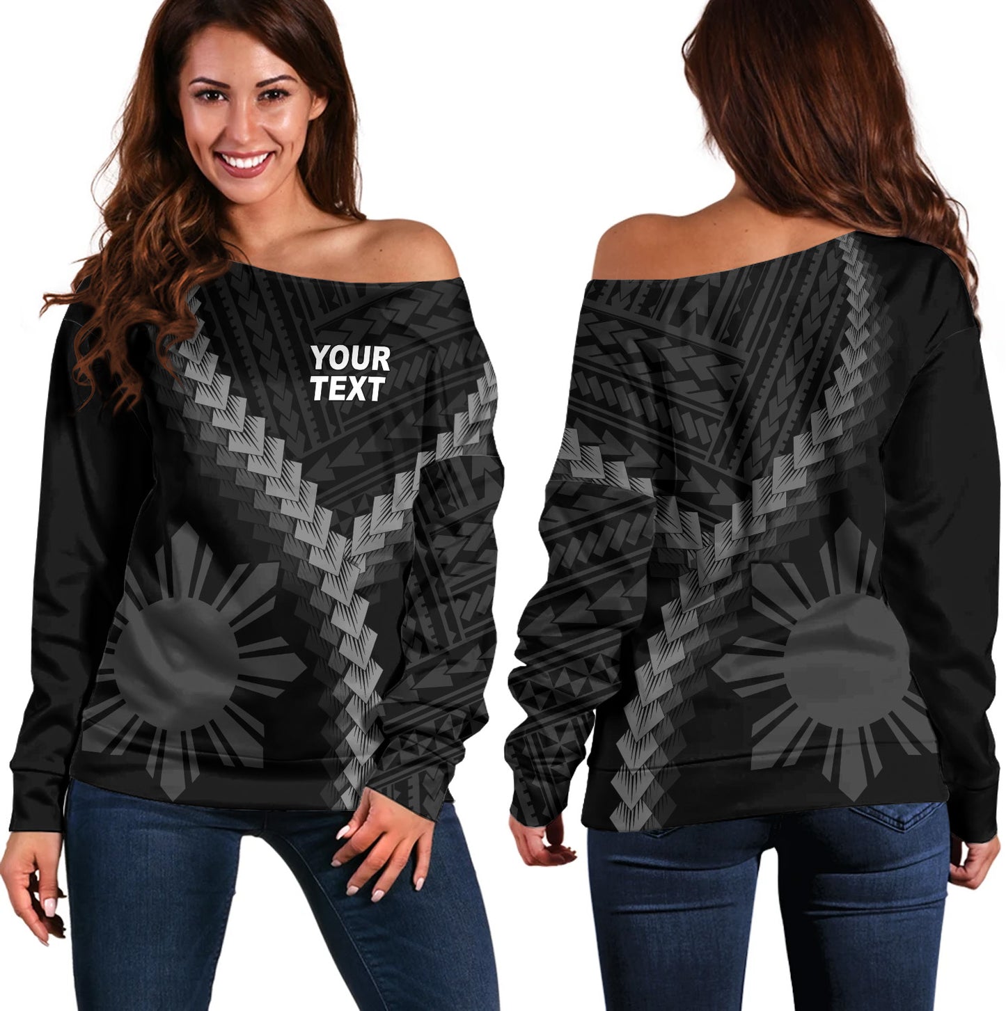 Philippines Filipinos Off Shoulder Sweatshirt Filipinos Sun Polynesian Tattoo Style