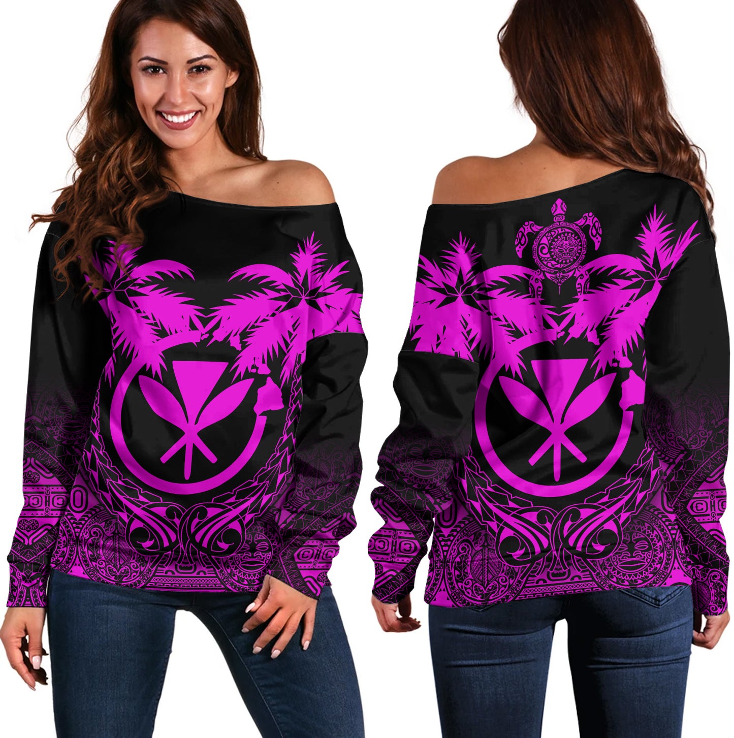 Hawaii Off Shoulder Sweatshirt Polynesian Coconut