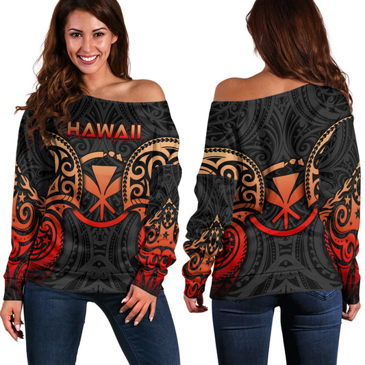 Hawaii Off Shoulder Sweatshirt Custom Personalised Spirit Red Version