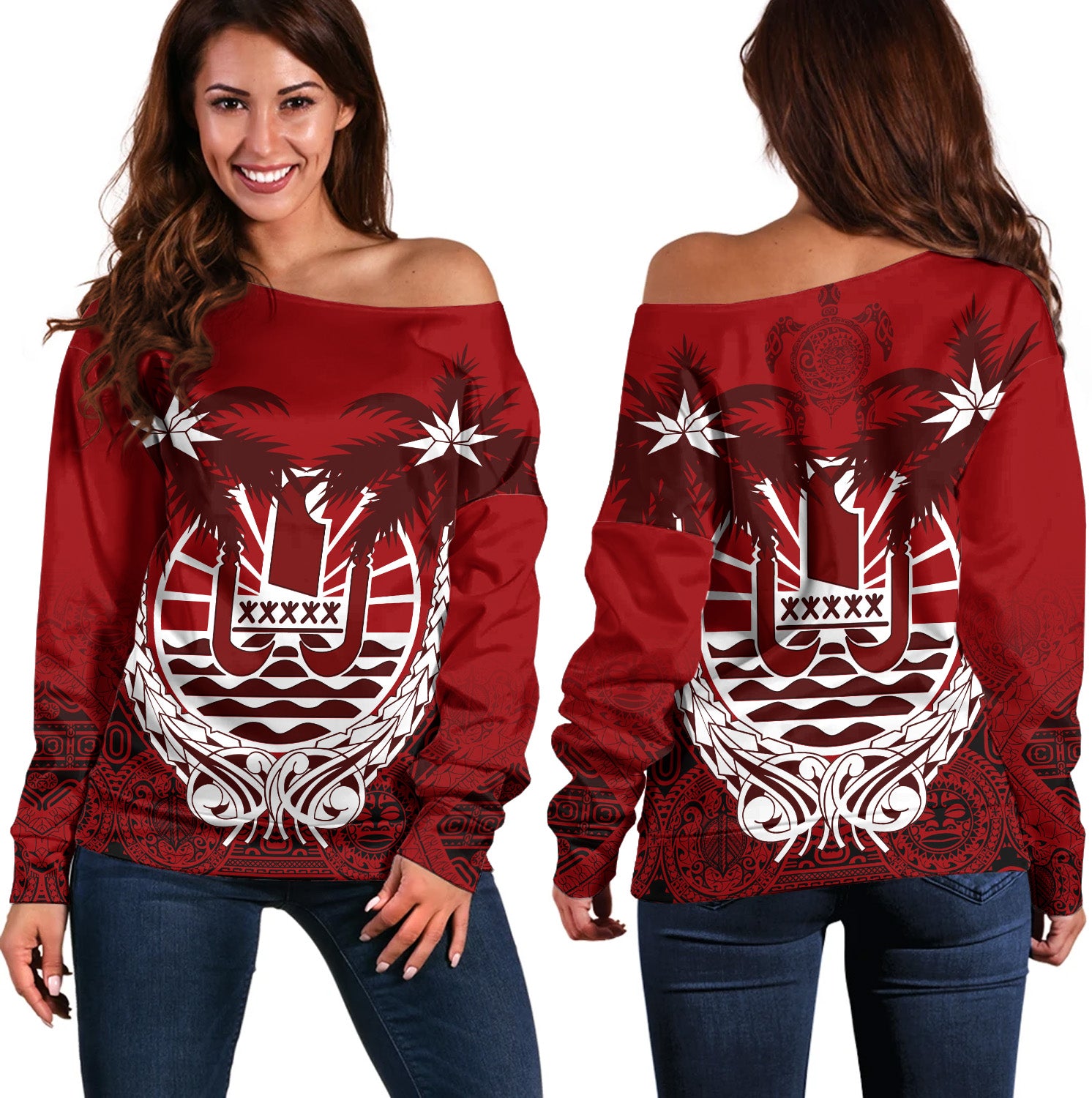 Tahiti Off Shoulder Sweatshirt Polynesian Coconut
