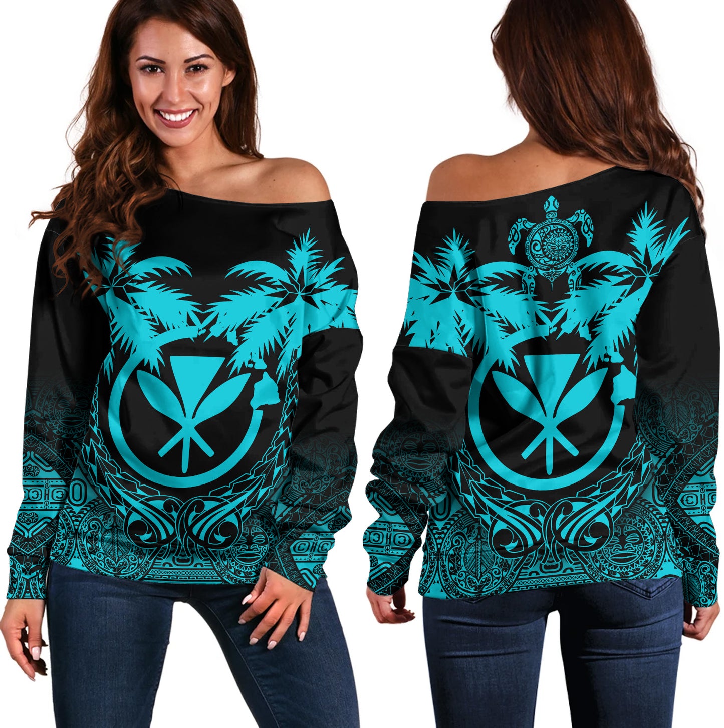Hawaii Off Shoulder Sweatshirt Polynesian Coconut
