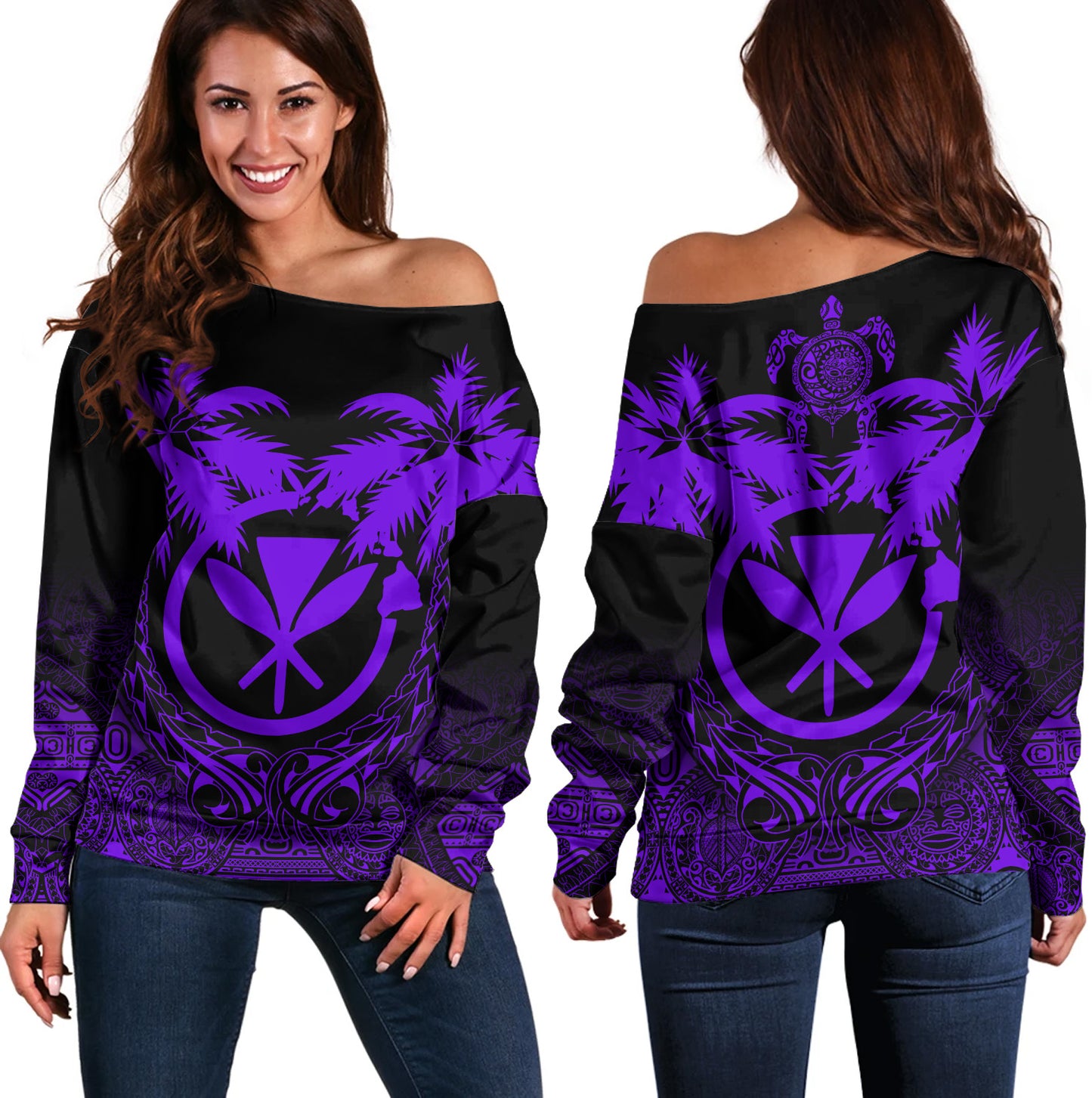 Hawaii Off Shoulder Sweatshirt Polynesian Coconut