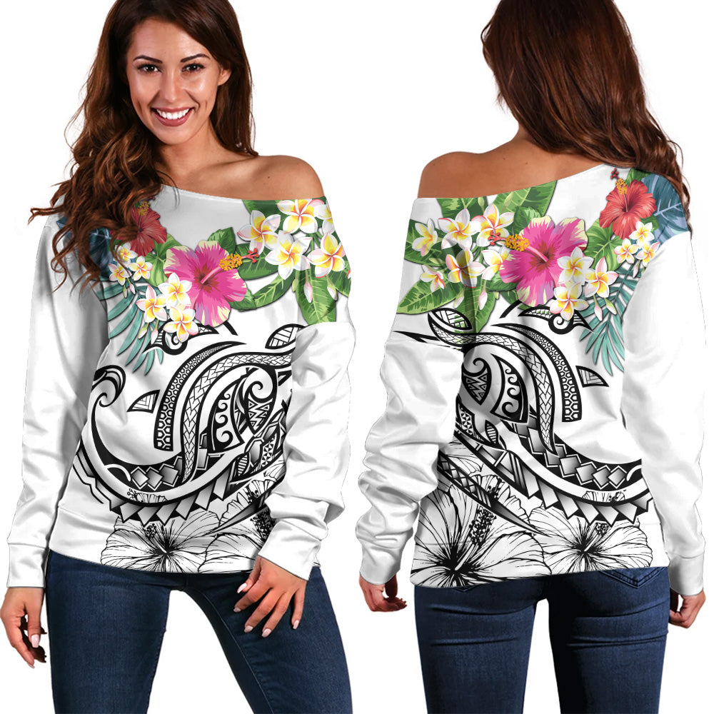 Polynesian Off Shoulder Sweatshirt Summer Plumeria
