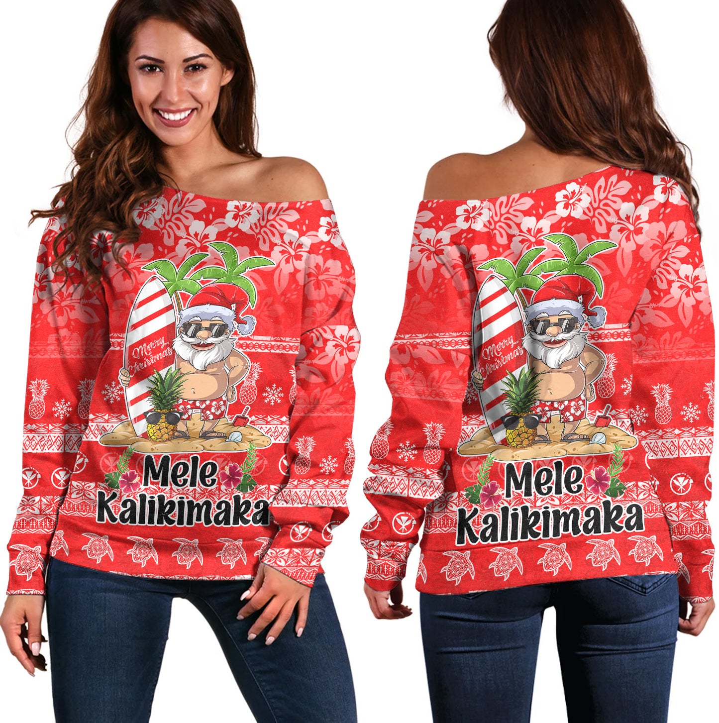Hawaii Off Shoulder Sweatshirt Mele Kalikimaka Merry Christmas Tree Pineapple Tropical