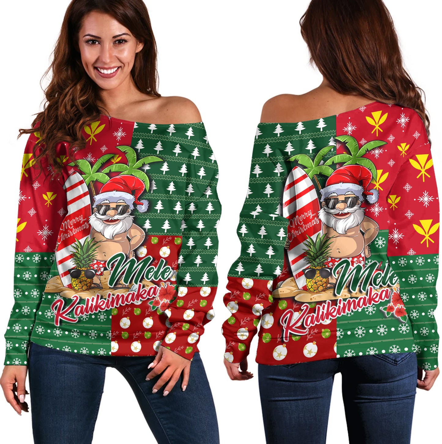 Hawaii Off Shoulder Sweatshirt Mele Kalikimaka Hawaii Christmas Patterns