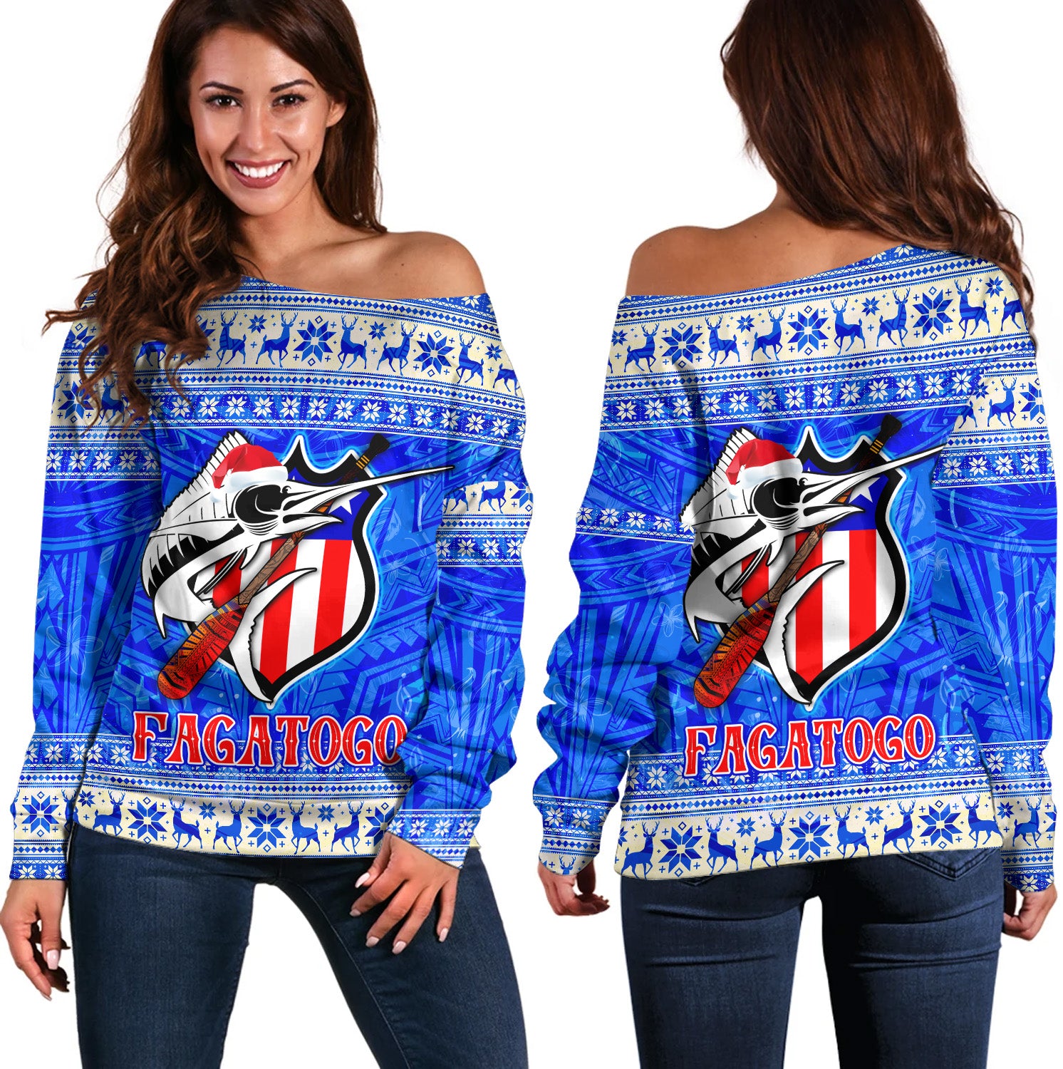 American Samoa Off Shoulder Sweatshirt Fagatogo Christmas Style
