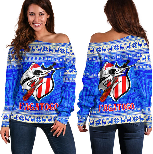 American Samoa Off Shoulder Sweatshirt Fagatogo Christmas Style