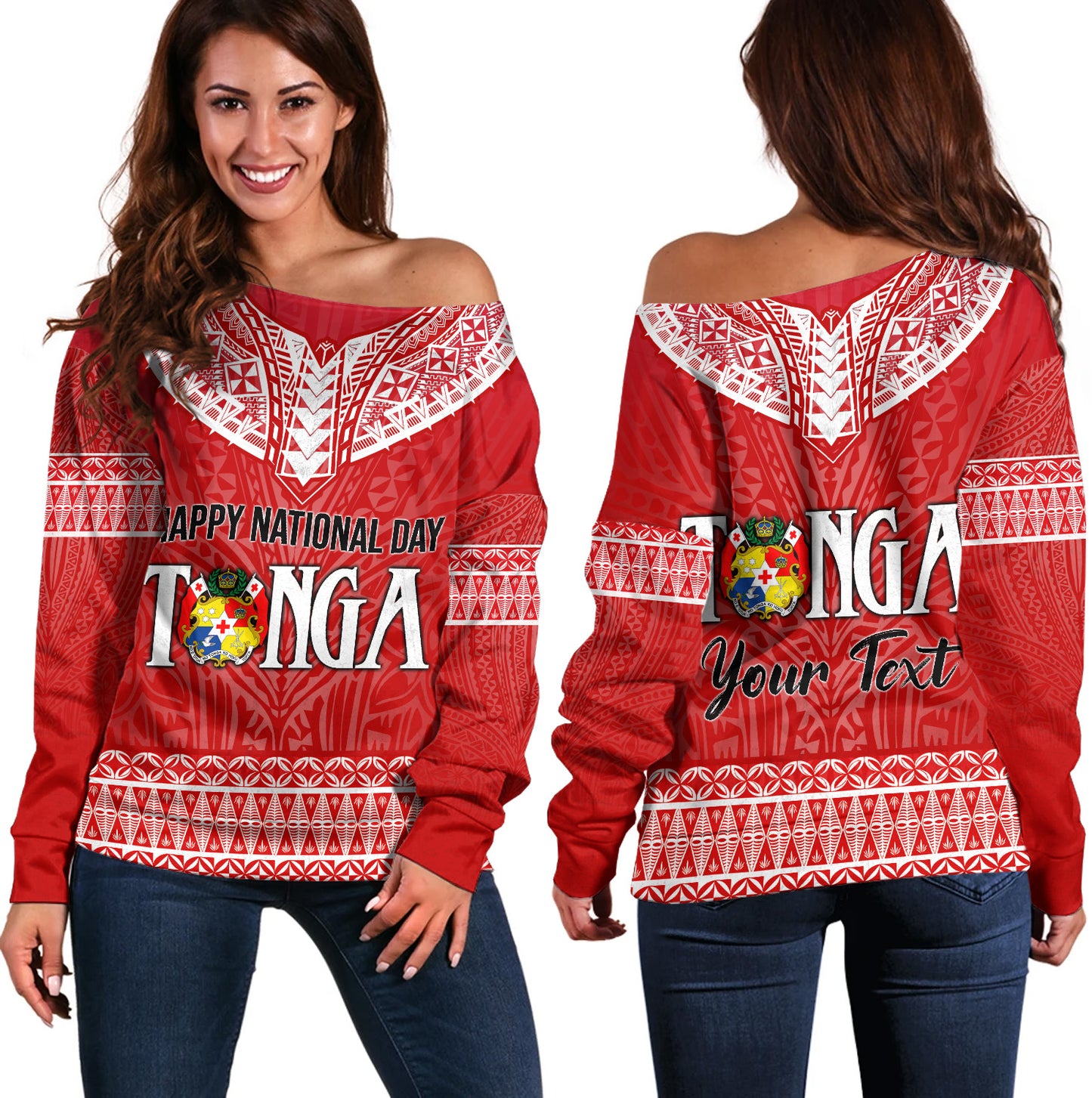 Tonga Custom Personalised Off Shoulder Sweatshirt Happy National Day