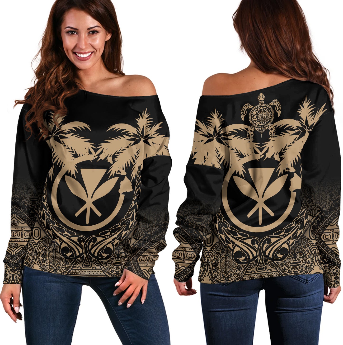 Hawaii Off Shoulder Sweatshirt Polynesian Coconut