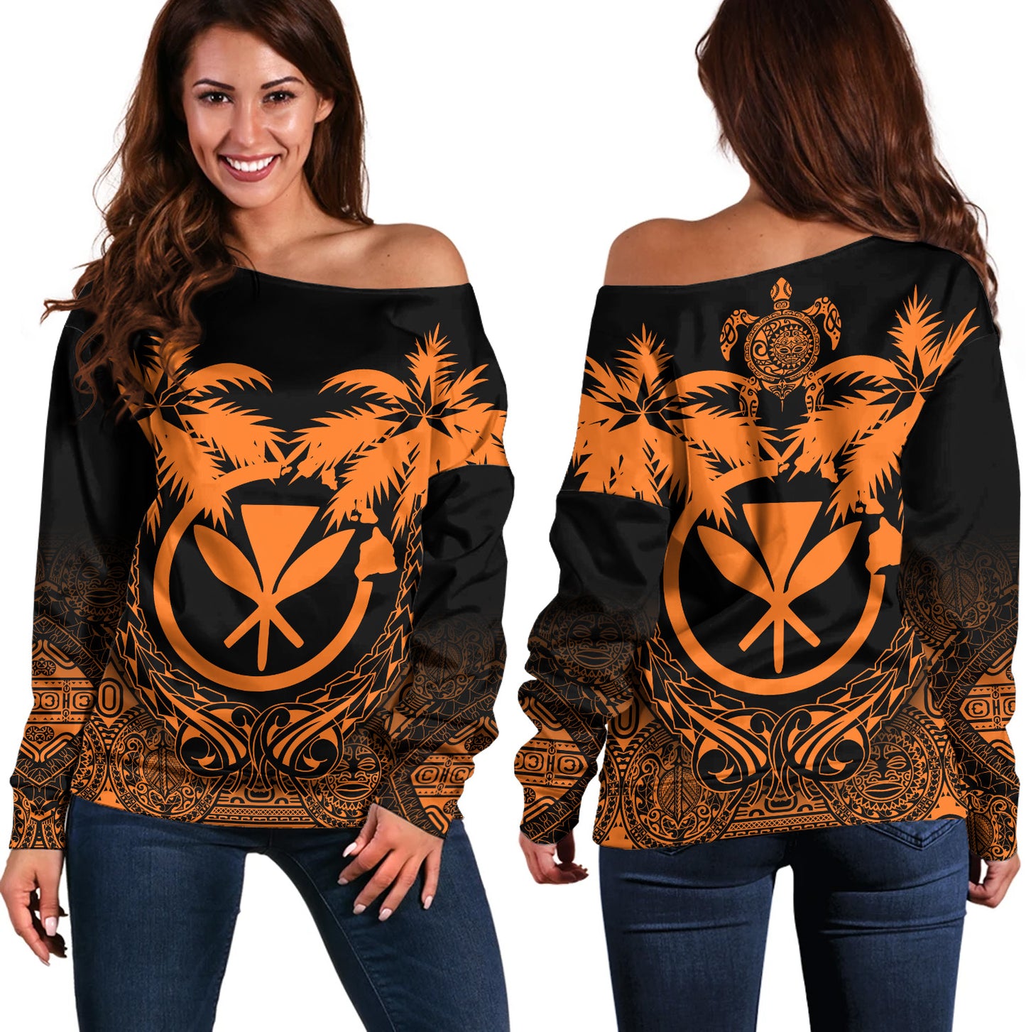 Hawaii Off Shoulder Sweatshirt Polynesian Coconut