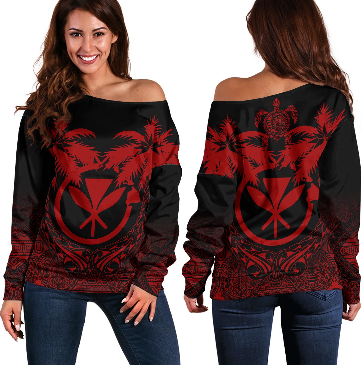 Hawaii Off Shoulder Sweatshirt Polynesian Coconut