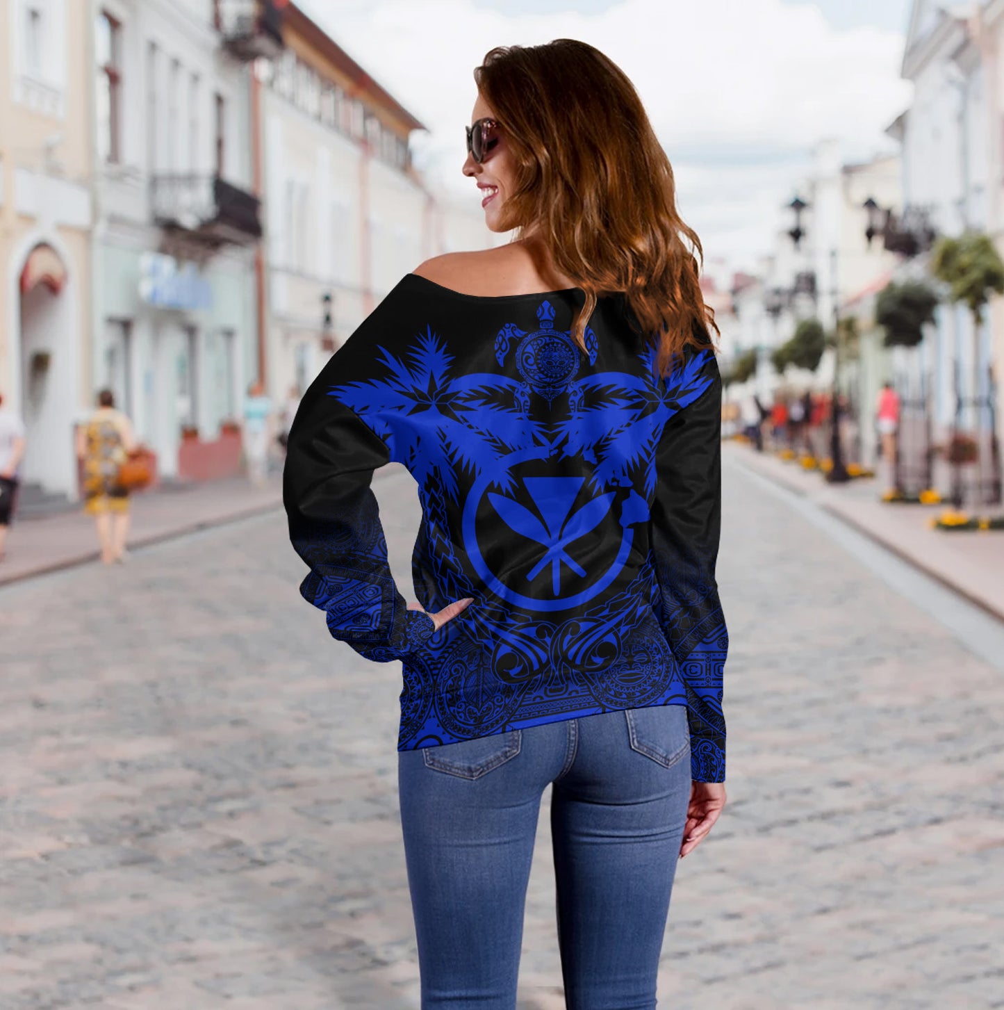 Hawaii Off Shoulder Sweatshirt Polynesian Coconut
