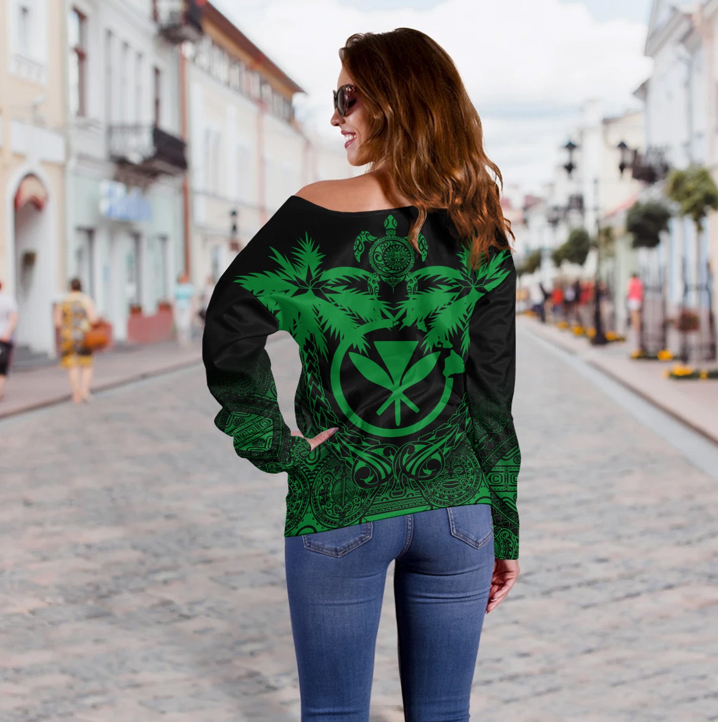Hawaii Off Shoulder Sweatshirt Polynesian Coconut