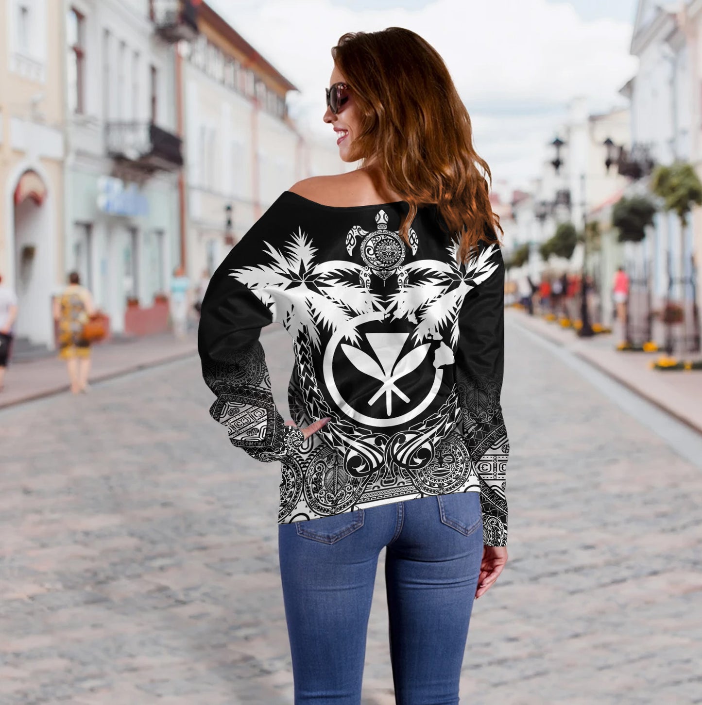 Hawaii Off Shoulder Sweatshirt Polynesian Coconut
