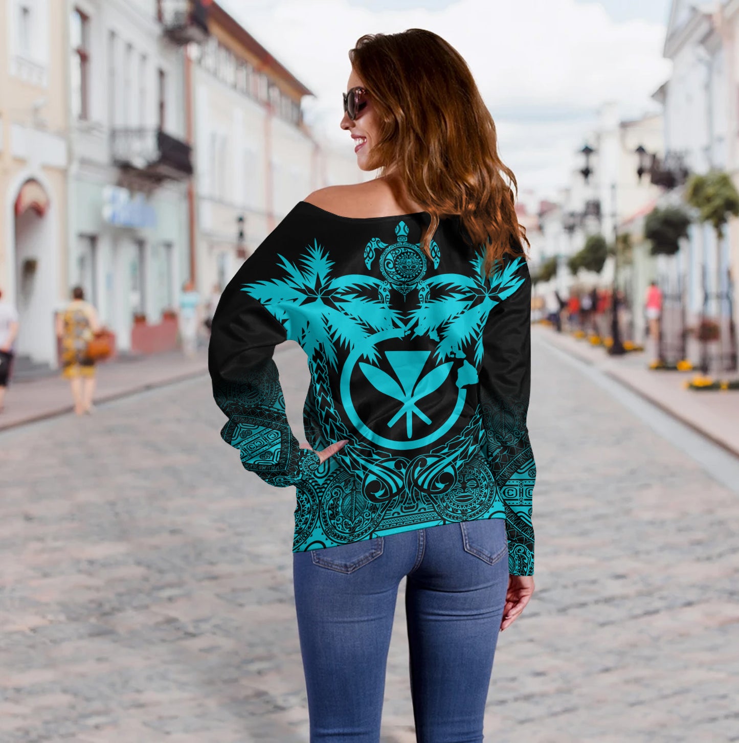 Hawaii Off Shoulder Sweatshirt Polynesian Coconut