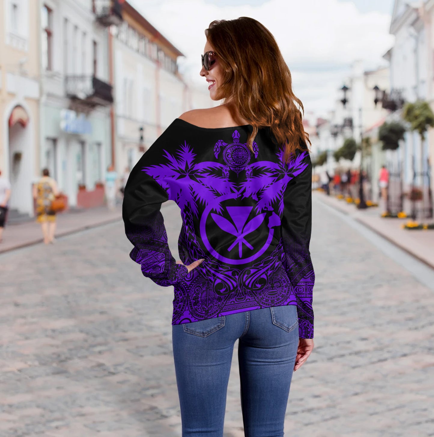 Hawaii Off Shoulder Sweatshirt Polynesian Coconut