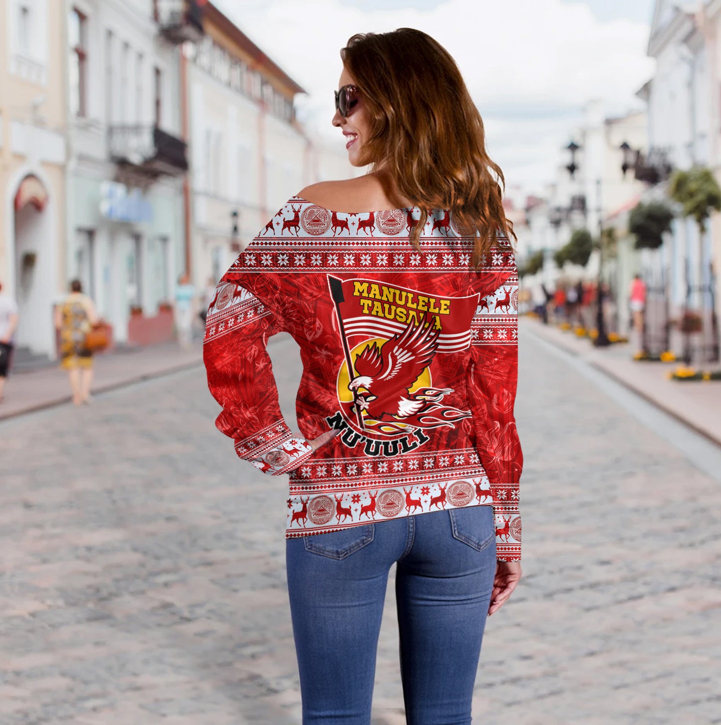 American Samoa Off Shoulder Sweatshirt Nu'uuli Christmas Style