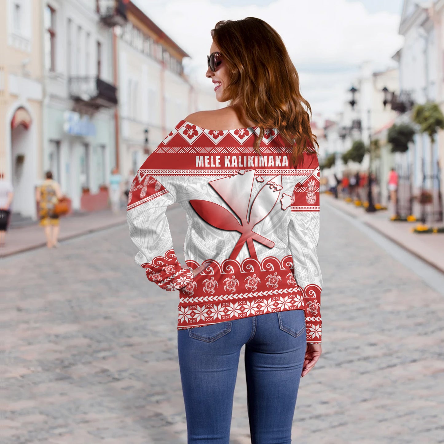 Hawaii Off Shoulder Sweatshirt Santa Surfing Merry Christmas Kanaka Maoli