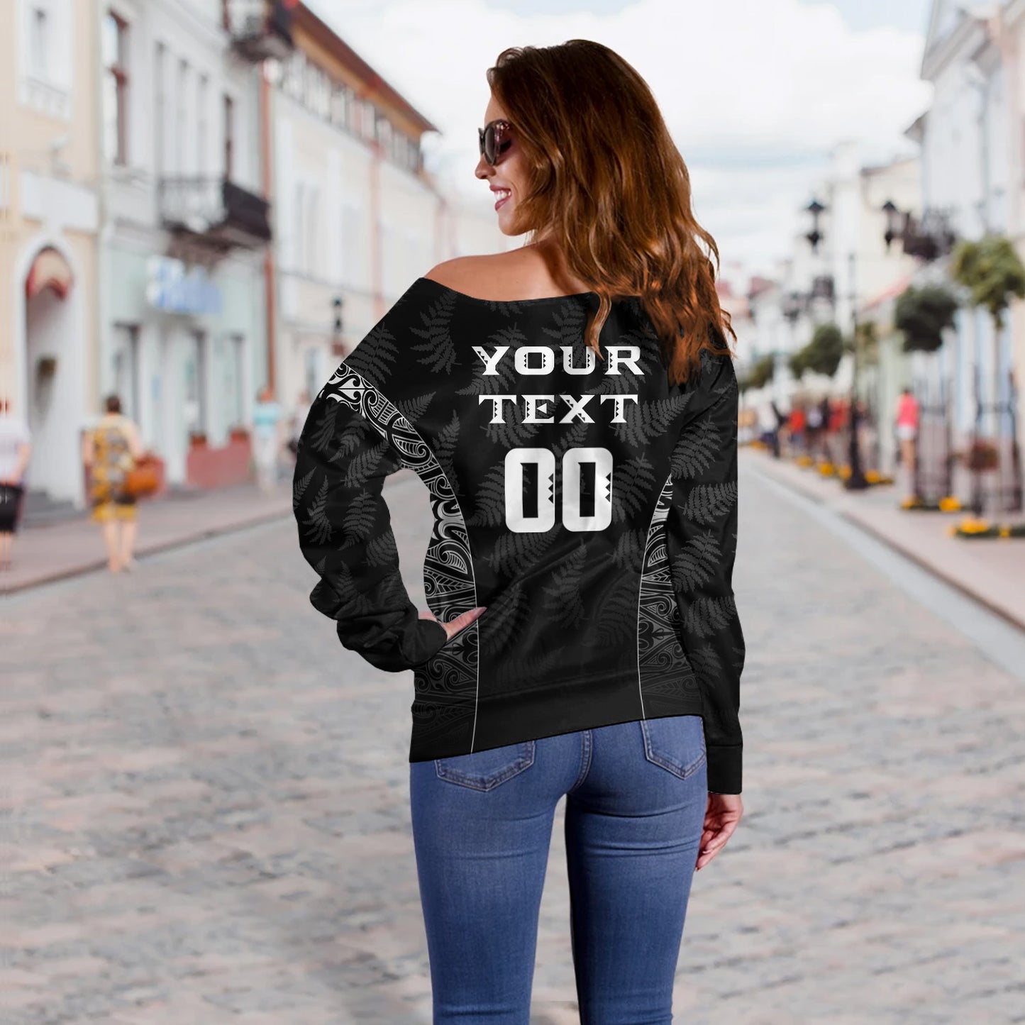 New Zealand Personalized Off Shoulder Sweatshirt Rugby Heart Maori Style Silver Fern