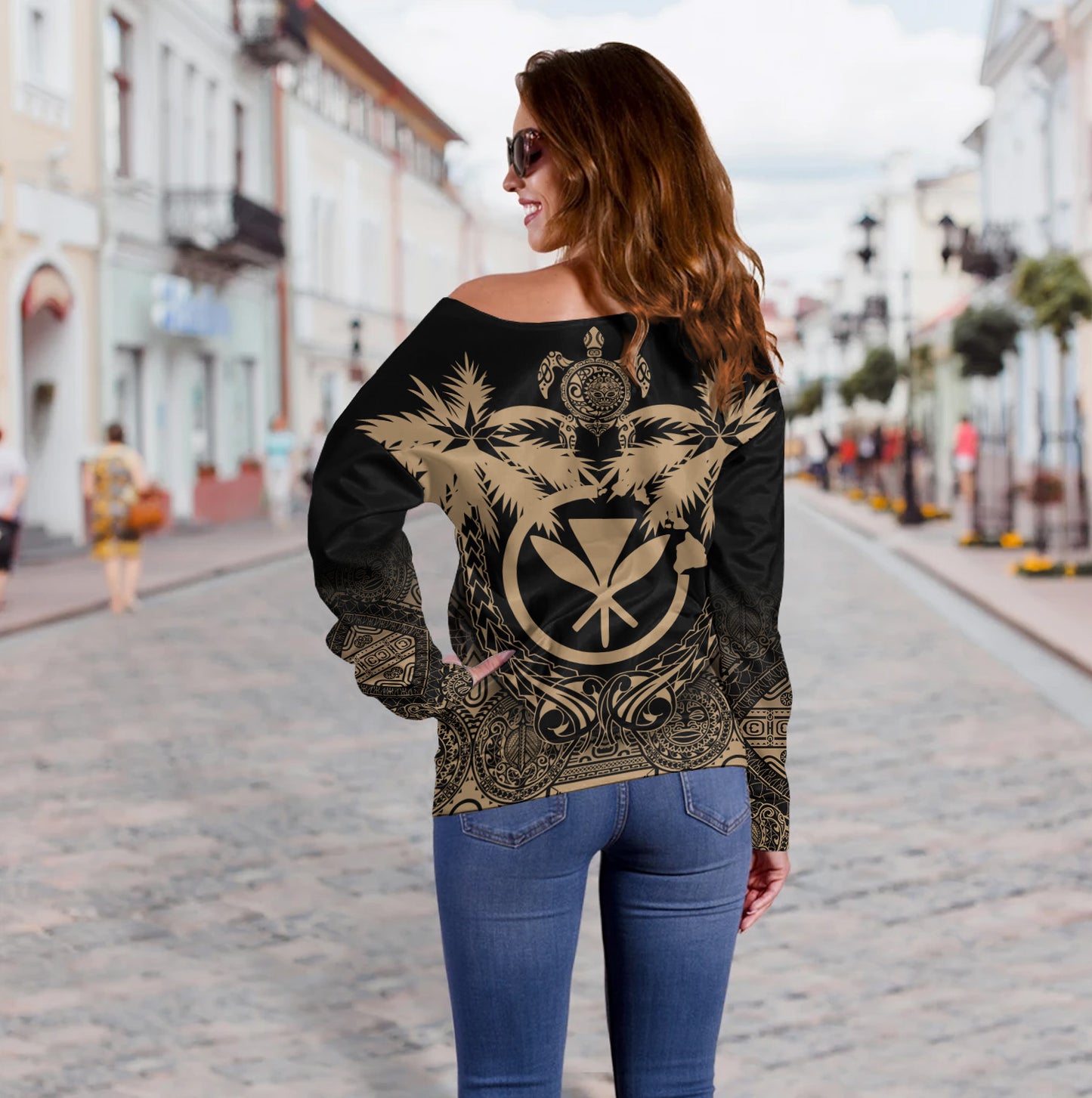 Hawaii Off Shoulder Sweatshirt Polynesian Coconut