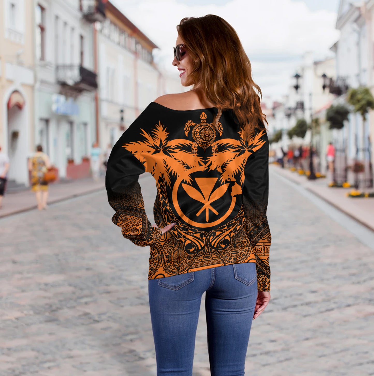 Hawaii Off Shoulder Sweatshirt Polynesian Coconut