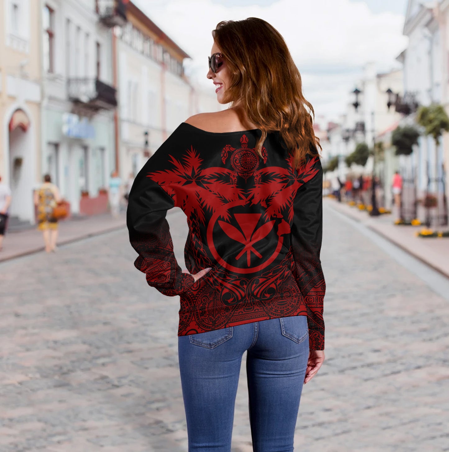 Hawaii Off Shoulder Sweatshirt Polynesian Coconut