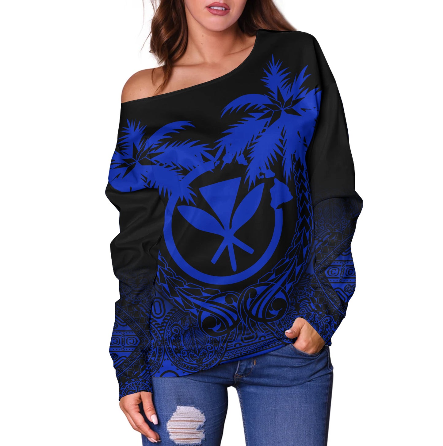 Hawaii Off Shoulder Sweatshirt Polynesian Coconut
