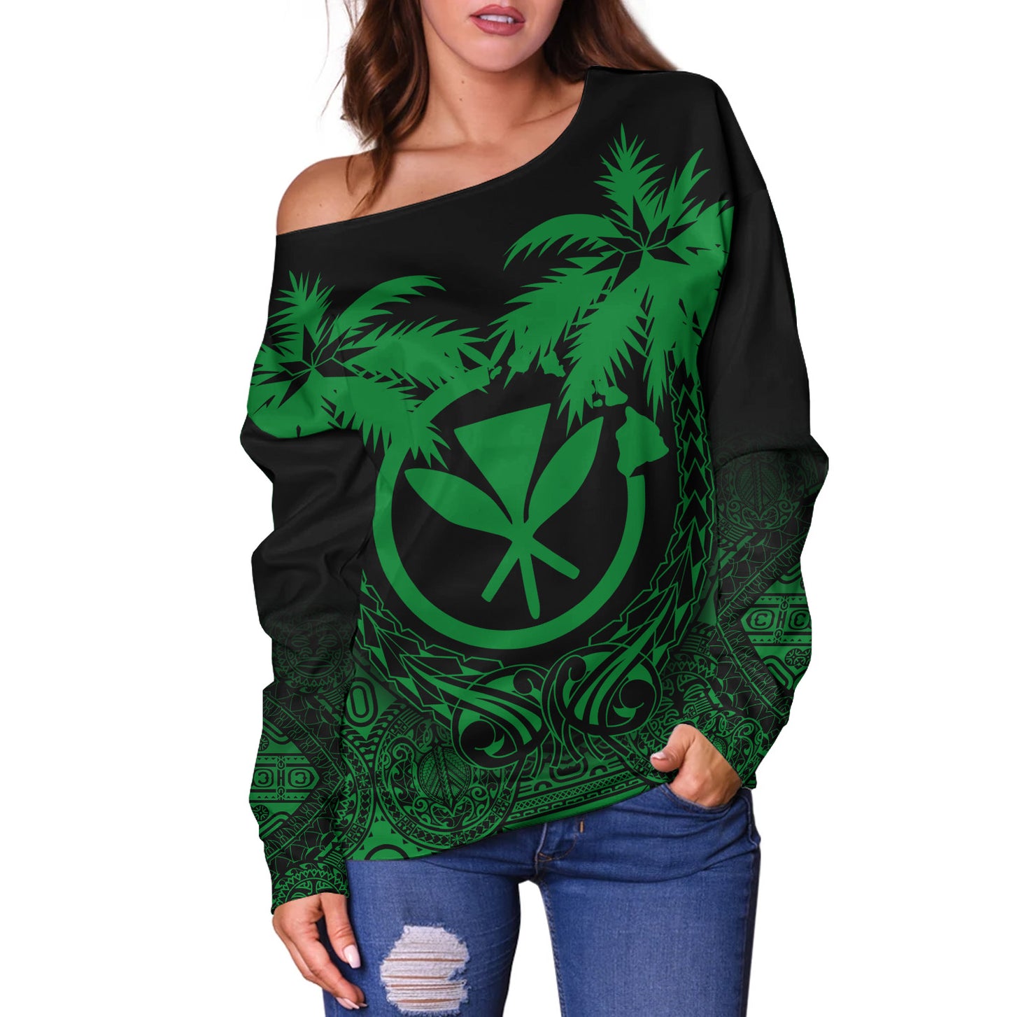 Hawaii Off Shoulder Sweatshirt Polynesian Coconut