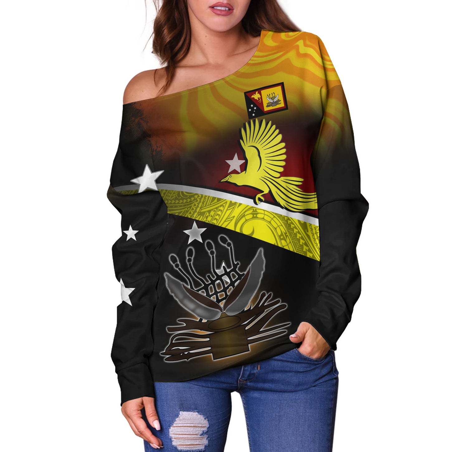 Papua New Guinea Off Shoulder Sweatshirt Pride Of Western PNG