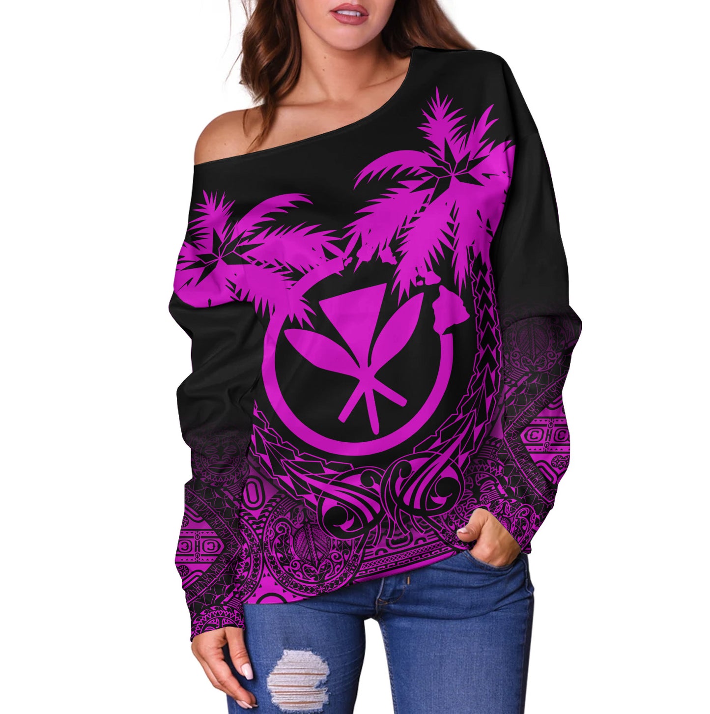 Hawaii Off Shoulder Sweatshirt Polynesian Coconut