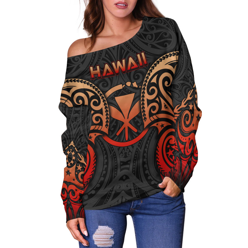 Hawaii Off Shoulder Sweatshirt Custom Personalised Spirit Red Version