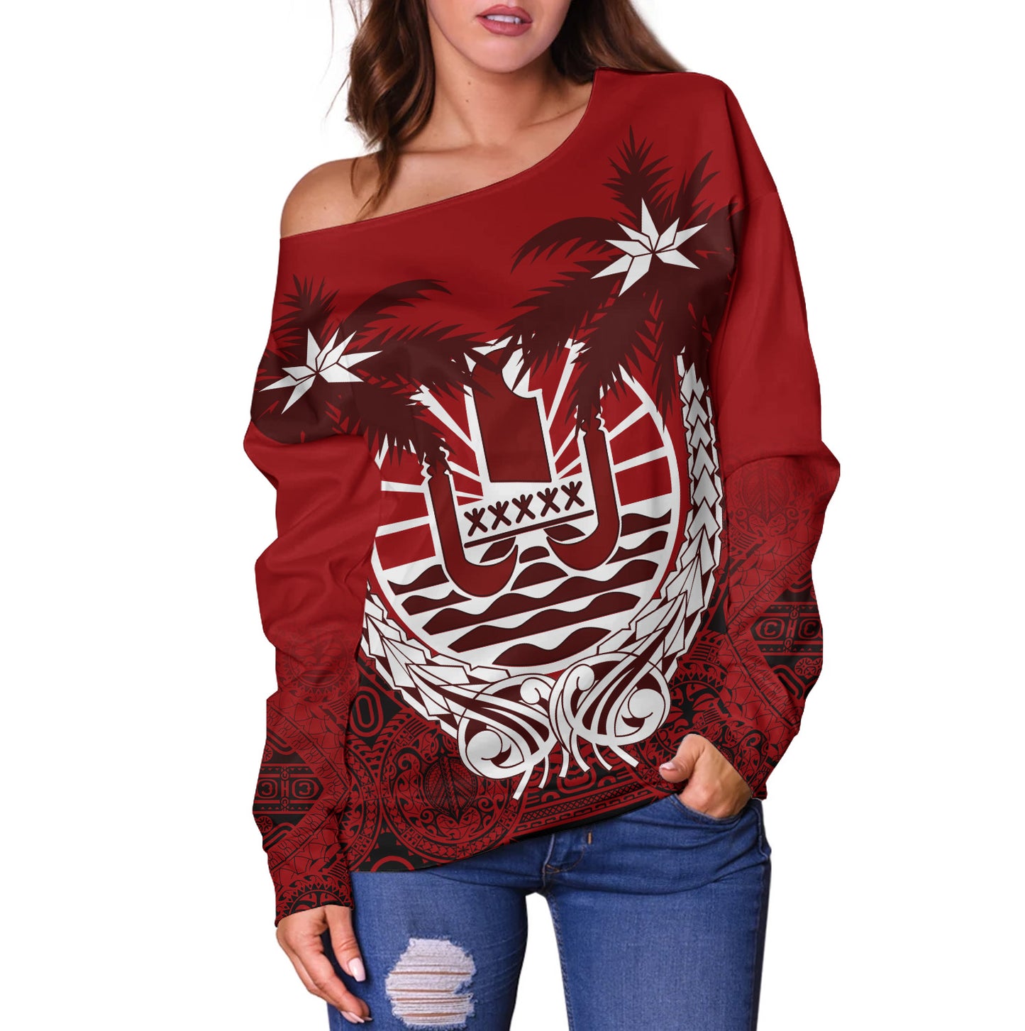 Tahiti Off Shoulder Sweatshirt Polynesian Coconut
