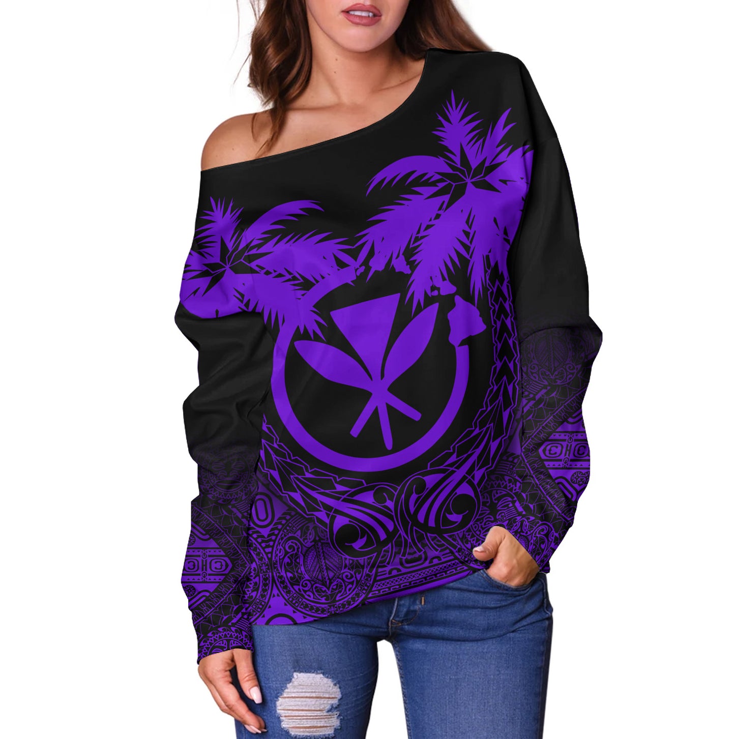 Hawaii Off Shoulder Sweatshirt Polynesian Coconut