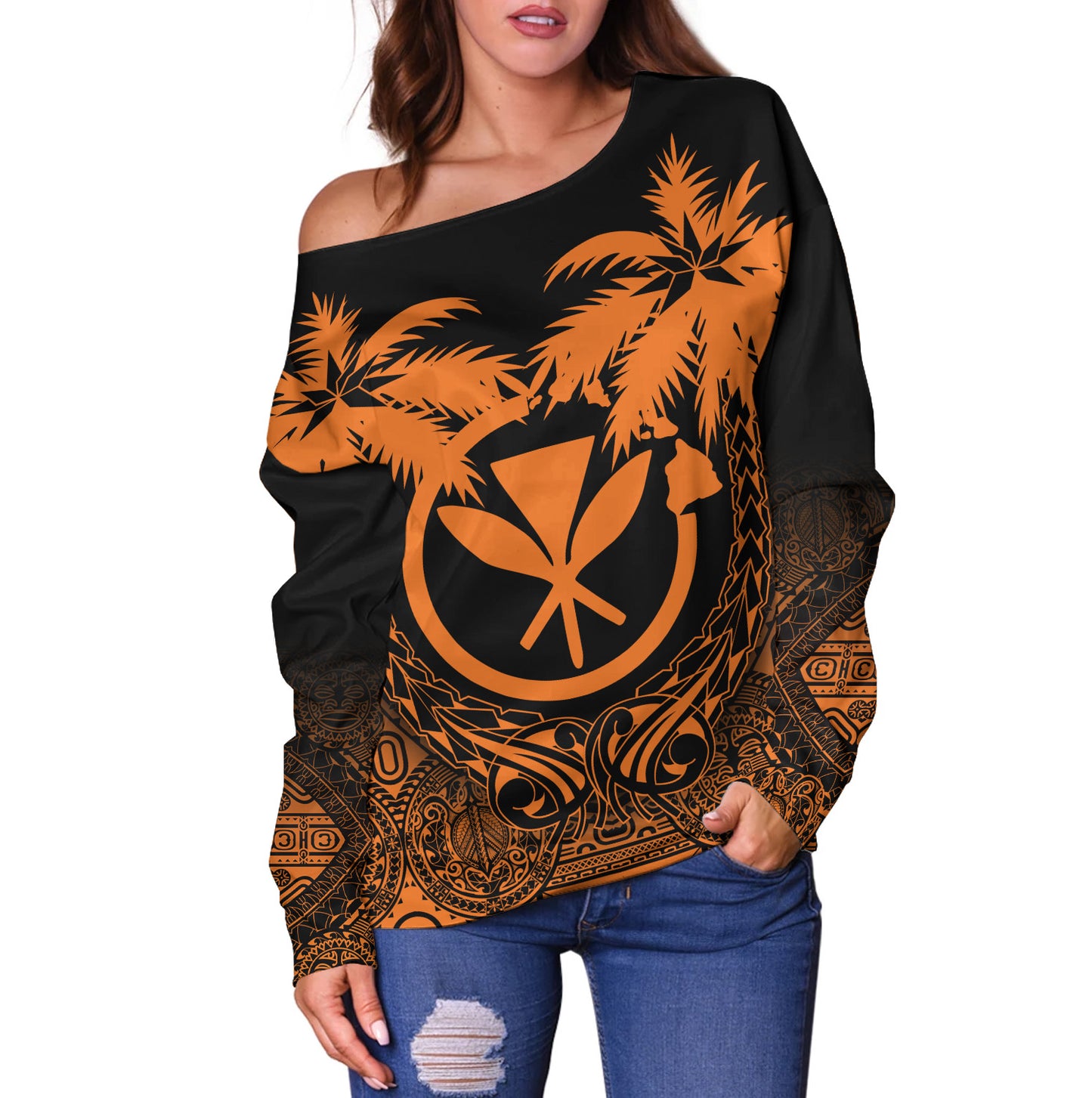 Hawaii Off Shoulder Sweatshirt Polynesian Coconut