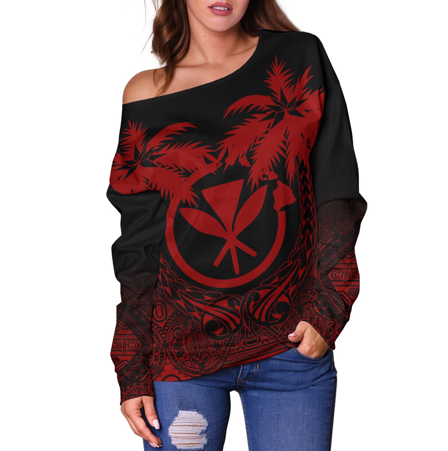 Hawaii Off Shoulder Sweatshirt Polynesian Coconut