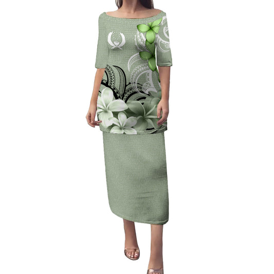 Pohnpei State Puletasi Floral Spirit Sage Green