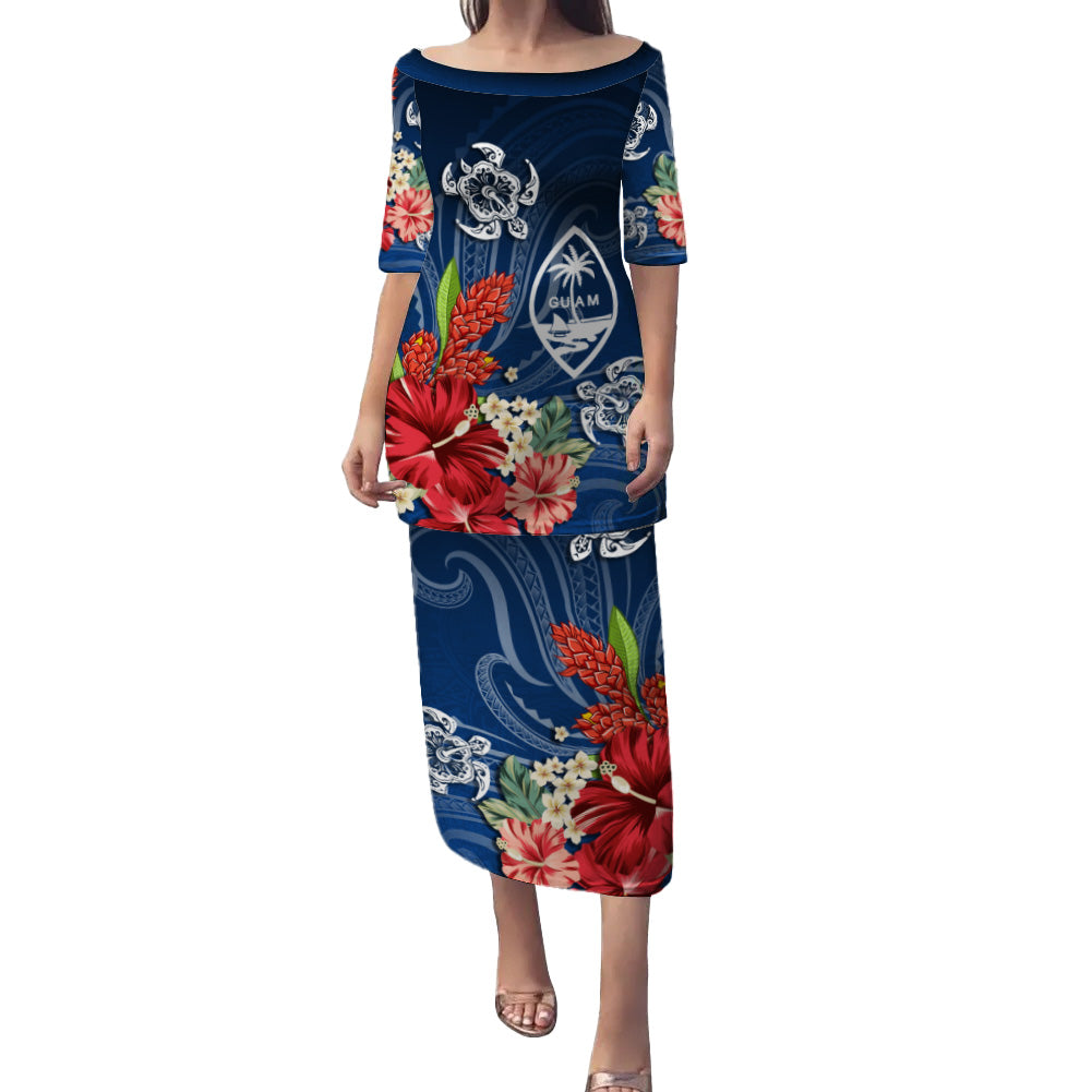 Guam Combo Puletasi And Shirt  Flower And Turtle