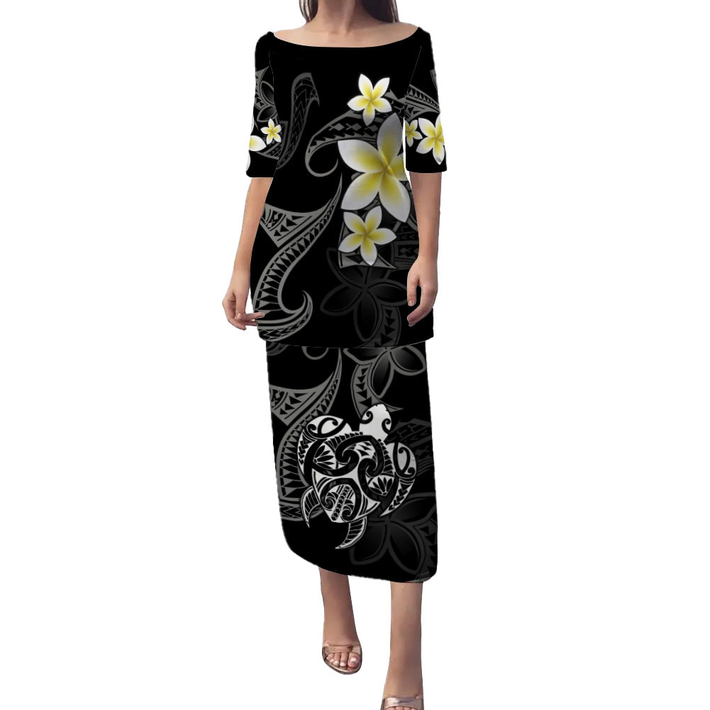 Polynesian Combo Puletasi And Shirt Honu Plumeria Tribal Tattoo