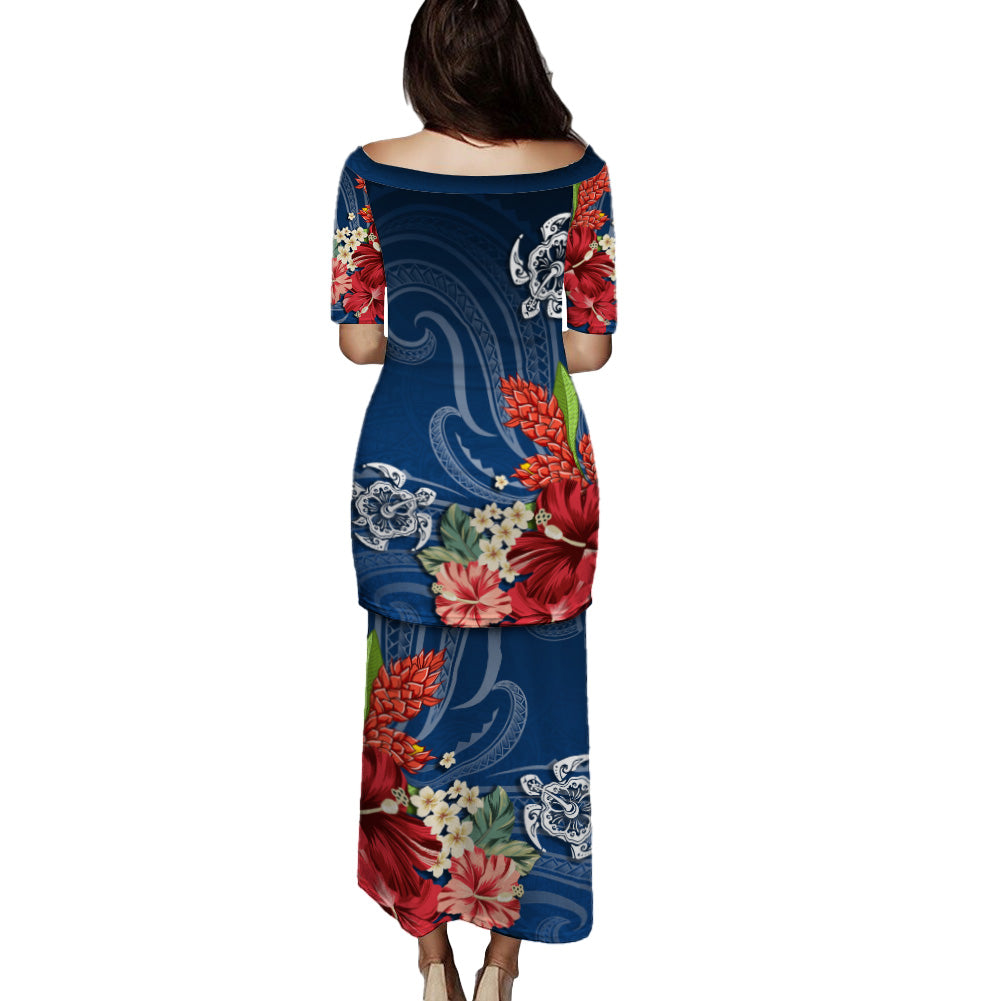 Northern Mariana Islands Combo Puletasi And Shirt  Flower And Turtle