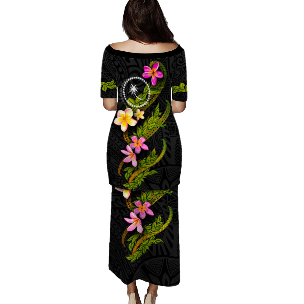 Chuuk State Combo Puletasi And Shirt Plumeria Tribal