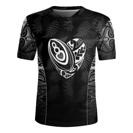 New Zealand Personalized Rugby Jersey Rugby Heart Maori Style Silver Fern