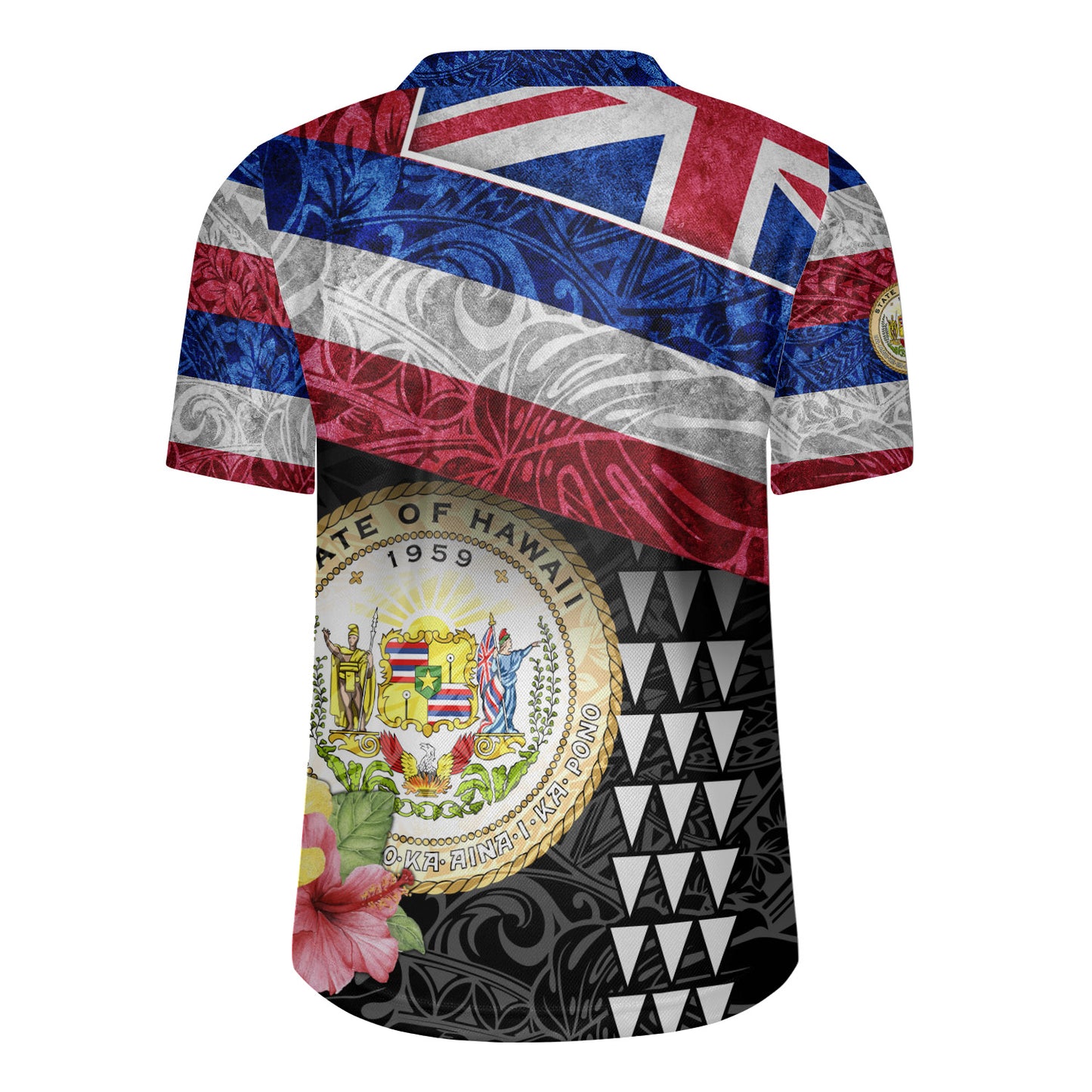 Hawaii Rugby Jersey Hawaiian Flag Polynesian Tribal Hibiscus Style