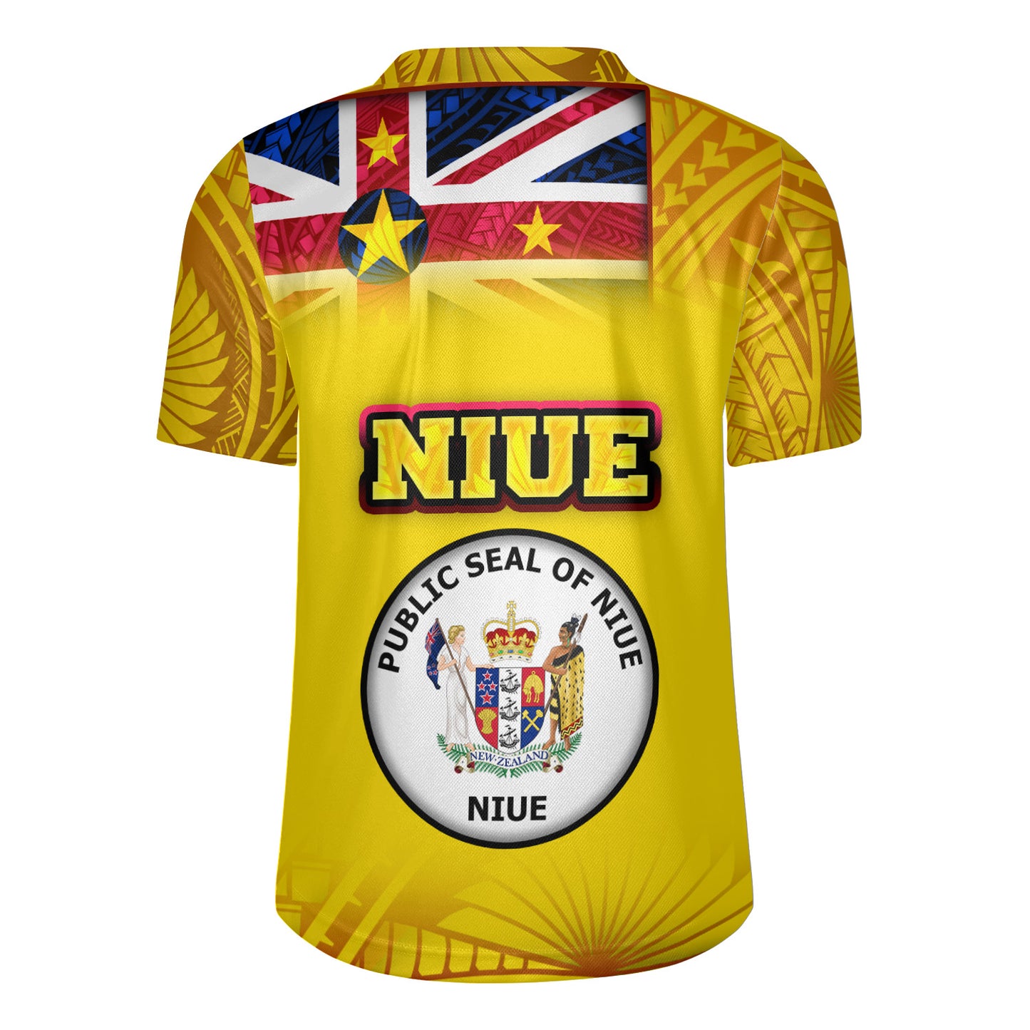 Niue Flag Color With Traditional Patterns Men's All Over Printing Rugby Jersey