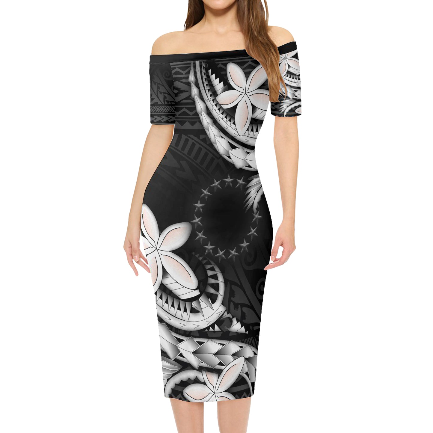 Cook Islands Combo Short Sleeve Dress And Shirt Polynesian Patterns Plumeria Flowers Special Style